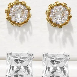 The Roadster Lifestyle Co Men Set Of 2 Round & Square CZ Studded Stud Earrings image 1