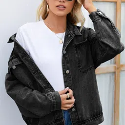Oh Rare Spread Collar Crop Denim Jacket image 4