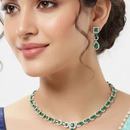 VIVAZS Silver-Plated American Diamond-Studded Jewellery Set-picture-39