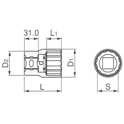 TONE Socket 12 Corners Type 25.4 mm Square Drive, 8D-54 image 2