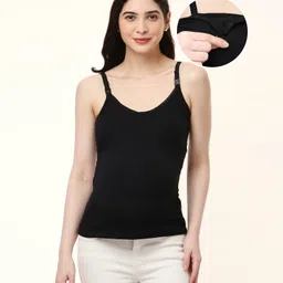 Bella Mama Cotton Elastane Solid Maternity Camisole with lace - Black-picture-10