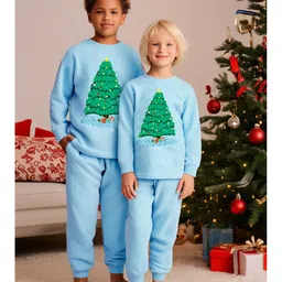 Cherry Crumble By Nitt Hyman Knit Full Sleeves Tree Patch Embroidered Sweatshirt & Joggers Set - Sky Blue-image-78
