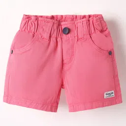 Olio Kids Cotton Knit Above Knee Length Shorts With Logo Patch - Pink-image-72