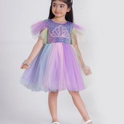 Ministitch Net Sleeveless Pearls & Sequins Embellished Dress - Purple-picture-42