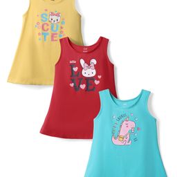 Simply Lycra Knit Sleeveless Animal Printed Frocks Pack of 3 - Turquoise Red & Yellow-picture-39