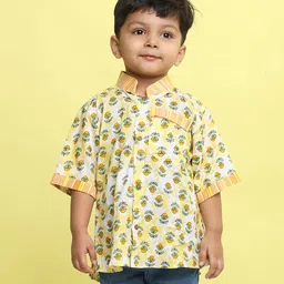 Kinder Kids Cotton Woven Half Sleeves Floral Printed Tie Dye Shirt - Yellow-picture-33