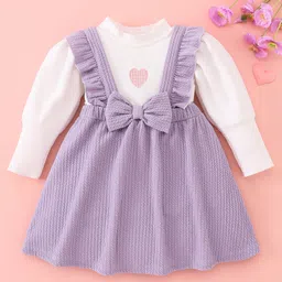 Mark & Mia Full Sleeves Winter Frock with Frill Detailing & Bow - Lilac-picture-12