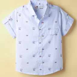 Dew Drops Cotton Woven Half Sleeves Printed Shirt - Light Blue-image-2