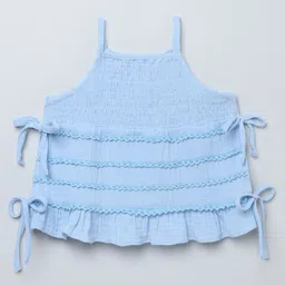 Taffykids 100% Cotton Woven Sleeveless Lace & Smock Detailed Crop Top - Blue-picture-18