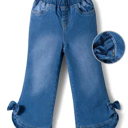 Mark & Mia Cotton Lycra Denim Full Length Washed Jeans With Bow Applique - Blue-picture-25