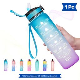 Bubble Trouble Motivational 1 Liter Quotes & Time Marker Dual Colour Sports Plastic Bottle BPA Free, Leak Proof Sipper Bottle for Gym, Office, Workout - (Colour May Vary)-picture-39