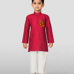 JBN Creation Cotton Woven Navratri Theme Full Sleeves Maa Durga Printed Kurta Pyjama Set - Maroon-picture-16