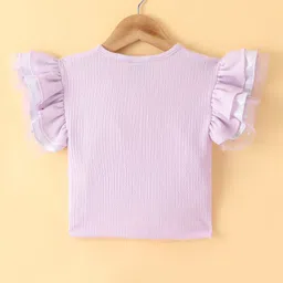 Little Kangaroos Cotton Knit HalfSleeves Top with Sling Bag & Bow Applique - Purple image 2