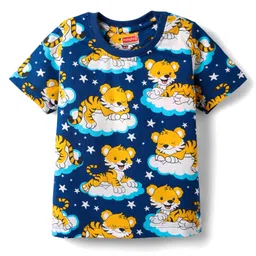 Babyhug Cotton Knit Half Sleeves Co-Ord Night Suit With AnimalPrint - Navy Blue image 2