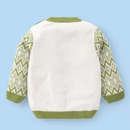 Babyhug Knitted Full Sleeves Sweater Set With Chevron Design - Off White & Green image 3