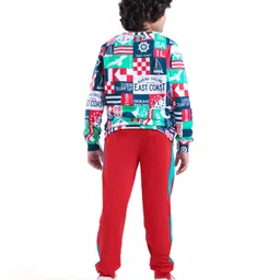 Ollington St. 100% Cotton Knit Full Sleeves Sweatshirt & Joggers Set TextPrint - White & Red image 3