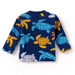 Babyhug Cotton Knit Full Sleeves Night Suit With Turtle Print - Navy Blue image 3