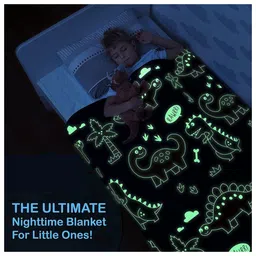 Happy Hues Dinosaur Glow in The Dark Blanket Super Soft Flannel Fleece All Season Blanket - Blue image 3