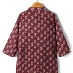 Babyhug Cotton Woven Full Sleeves Kurta Dhoti Set with Floral Print - Maroon image 3
