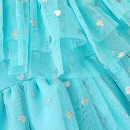 Babyhug Sleeveless Frock with Heart Foil Print - Blue image 4