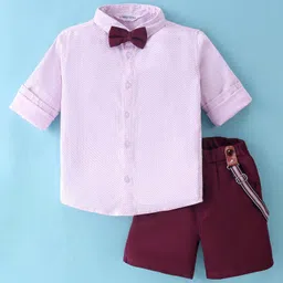 Mark & Mia Full Sleeves Party Wear Polka Dot Shirt & Short Sets with Suspender & Bow -Multicolor image 4