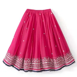 Babyhug Cotton Three Fourth Sleeve Choli With Abla Work Lehenga And Dupatta - Fuschia & Navy Blue image 5