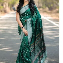 Lyzoo Ethnic Motifs Zari Pure Cotton Handloom Saree-picture-16