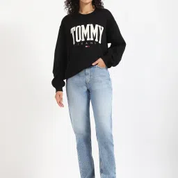 Tommy Hilfiger Black Regular Fit Logo Printed Sweatshirt image 5