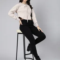 showoffff SHOWOFF Beige Relaxed Fit Crop Hoodie image 5