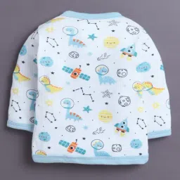 Bumzee Kids Sky Blue & White Cotton Printed Jabla Pack Of 3 image 2