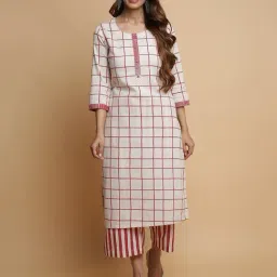 Biba Beige Check Kurta & Palazzo Set-image-42