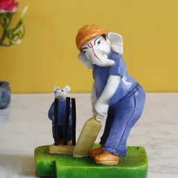 eCraftIndia Lord Ganesha Playing Cricket with Mushak Colorful Handcrafted Decorative Figurine-picture-41