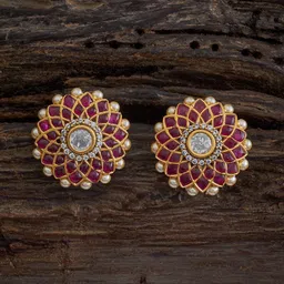 Kushal's Fashion Jewellery Kundan Studded Floral Studs-picture-20