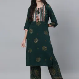 Jaipur Kurti Green Printed Kurta & Palazzo Set-image-91