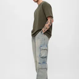 The Souled Store Green Loose Fit Texture T-Shirt image 5