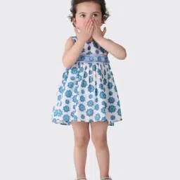 Fabindia Kids Blue Cotton Printed Frock-image-81