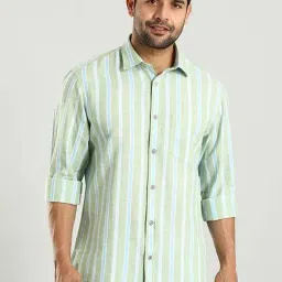 Indian Terrain Green Regular Fit Striped Shirt-image-56