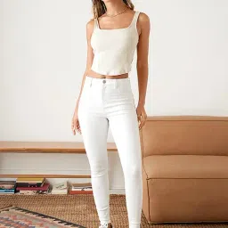 American Eagle Outfitters White Cotton Mid Rise Jeans-image-25