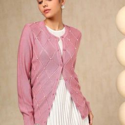 Soch Pink Acrylic Regular Fit Woven Design Shrug-picture-3