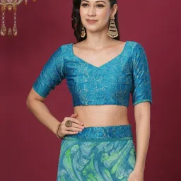 Satrani Blue Georgette Floral Saree With Unstitched Blouse image 5