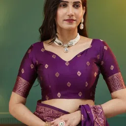 Satrani Purple Silk Woven Saree With Unstitched Blouse image 5