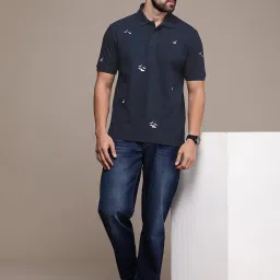 Burnt Umber Navy Regular Fit Embroidered Polo T-Shirt image 5
