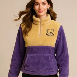 The Dry State Women Colourblocked High Neck Half Zipper Long Sleeves Sweatshirt-image-21