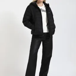 TOMMY HILFIGER Black Nylon Solid Full Sleeves Jacket image 5