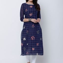 Vishudh Women Navy Blue Printed A-Line Kurta-picture-17