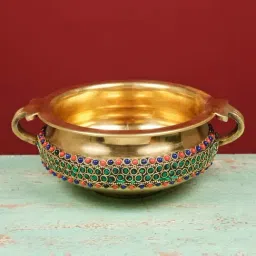 Ekaa Handicrafts Gold Brass, Stonework Urli Bowl-picture-44