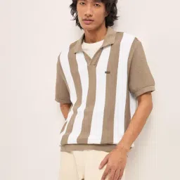 The Bear House Brown Cotton Woven Design Regular Fit Polo T-Shirt-picture-36