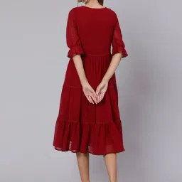 Jaipur Kurti Maroon Self Pattern A-Line Dress image 2