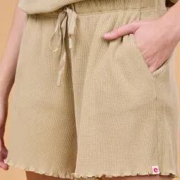 Enamor Beige Plain Lounge Shorts image 5
