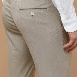 Code By Lifestyle Beige Slim Fit Texture Trousers image 5